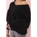 Dámský svetr z mohairu volného střihu s výstřihem do V IT-92 / 34360 Černá lesk - K-Fashion