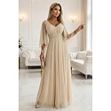 Dlouhé lehké třpytivé šaty 655-4  béžové - Numoco