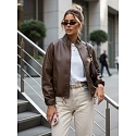 Dámská kožená bunda bomber TY5596 hnědá  - FashionStreet