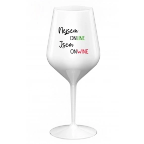 NEJSEM ONLINE JSEM ONWINE - bílá nerozbitná sklenice na víno 470 ml