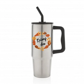 KRÁSNÝ DEN (PODZIM) - stříbrný cestovní termohrnek 900 ml KRÁSNÝ DEN (PODZIM) - stříbrný cestovní termohrnek 900 ml