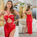 Dámské sexy krajkové šaty s výstřihem 0000K20862 Červená - Koucla