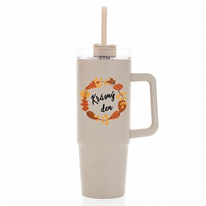 KRÁSNÝ DEN (PODZIM) - béžový cestovní termohrnek s průhledným víčkem 900 ml KRÁSNÝ DEN (PODZIM) - béžový cestovní termohrnek s průhledným víčkem 900 ml