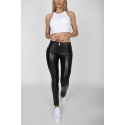 Dámské kalhoty Hugz Black Faux Leather Mid Waist - HUGZJEANS