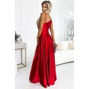 Dlouhé  saténové šaty 524-1 červené - Numoco