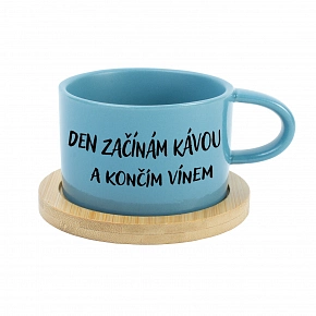 DEN ZAČÍNÁM KÁVOU A KONČÍM VÍNEM - modrý hrníček makronka 200 ml