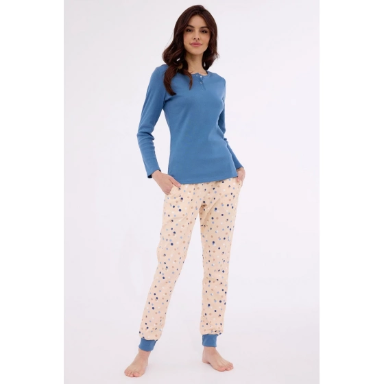 Dámské pyžamo Sammy 723/380 Jeans modrá s béžovou vzor - Cornette