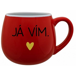 JÁ VÍM. - červený keramický hrníček 300 ml JÁ VÍM. - červený keramický hrníček 300 ml