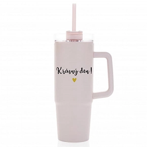 KRÁSNÝ DEN - růžový cestovní termohrnek s průhledným víčkem 900 ml KRÁSNÝ DEN - růžový cestovní termohrnek s průhledným víčkem 900 ml
