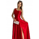 Dlouhé  saténové šaty 524-1 červené - Numoco