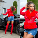 Dámská sexy kožená bunda s umělou kožešinou J930 Červená - In-Stylefashion
