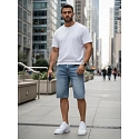 Pánské džínové šortky s páskem SX2577 modré - FashionStreet