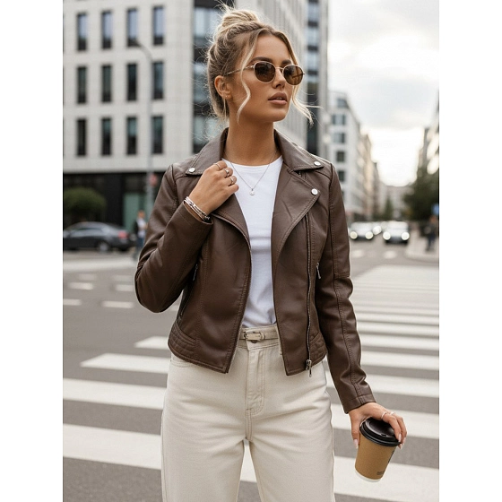 Dámská hnědá koženková bunda TY5541 - FashionStreet 