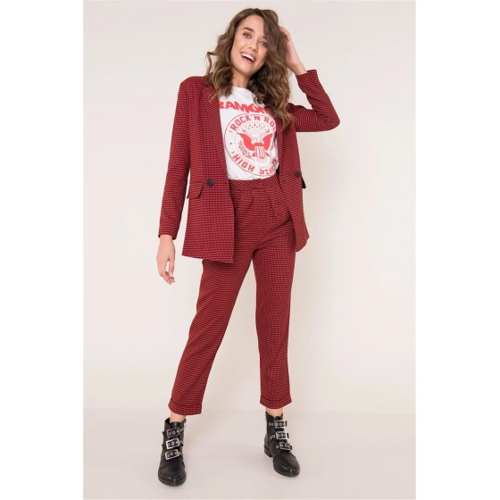 Dámské vzorované kalhoty 12586 Červená s černou - FPrice