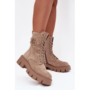 Dámské zateplené kotníkové boty s ozdobou DA183P Béžová - Seastar
