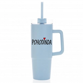 POHODINDA - svetlě modrá cestovní termoska s průhledným víčkem 900 ml