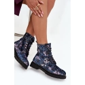 Dámské zateplené kotníkové boty 57C1052 Tmavě modrá vzor - Artiker