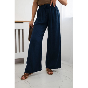 Dámské mušelínové kalhoty 3204 Tmavě modrá - K-Fashion