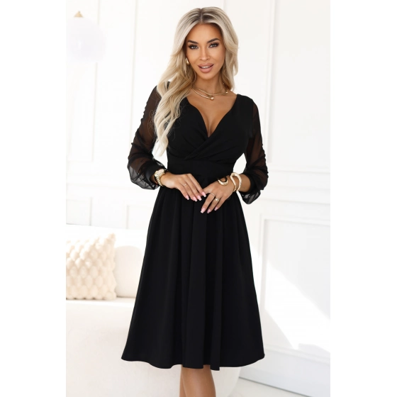 Elegantní midi šaty 657-1 černé - Numoco