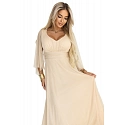 Dlouhé lehké třpytivé šaty 655-4  béžové - Numoco