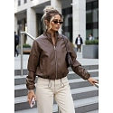 Dámská kožená bunda bomber TY5596 hnědá  - FashionStreet