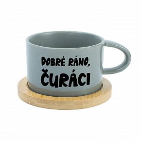 DOBRÉ RÁNO, ČURÁCI - šedý hrníček makronka 200 ml DOBRÉ RÁNO, ČURÁCI - šedý hrníček makronka 200 ml