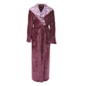 Dámský župan s kapucí dlouhý Flora 3956 4853 vínovo-bílý - Vestis