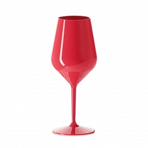 Červená nerozbitná plastová sklenice na víno 470 ml