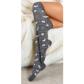 Sexy nadkolenky "Vánoce"  SH095 šedo-bílé - In Stylefashion