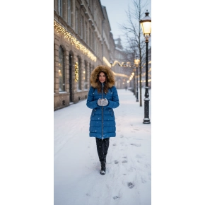 Dámská prošívaná bunda s kapucí W701 petrolejová - MHM