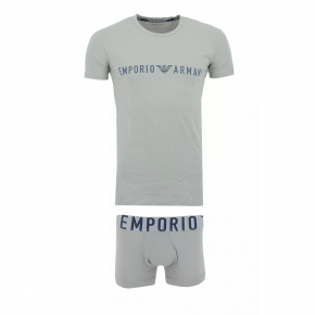 Pánský set trička a boxerek 111604 4R516 05543 šedý - Emporio Armani