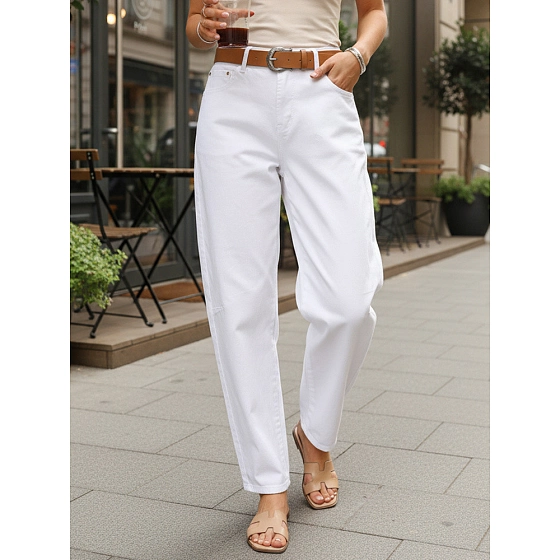 Dámské džíny s páskem UY2930 bílé  - FashionStreet 