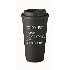 TO DO LIST:  BÝT ÚŽASNÁ - černý termohrnek 475 ml