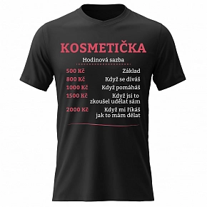 Dámské bavlněné tričko s potiskem - HODINOVÁ SAZBA KOSMETIČKA - černé