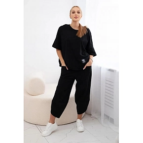 Dámský bavlněný komplet halenka + kalhoty 6727 černý - Kesi