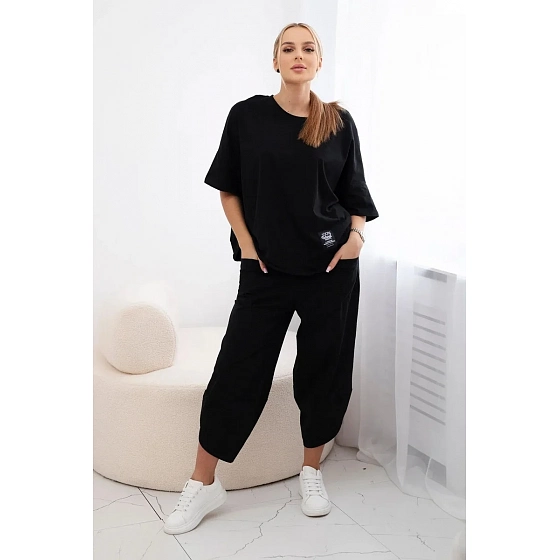 Dámský bavlněný komplet halenka + kalhoty 6727 černý - Kesi