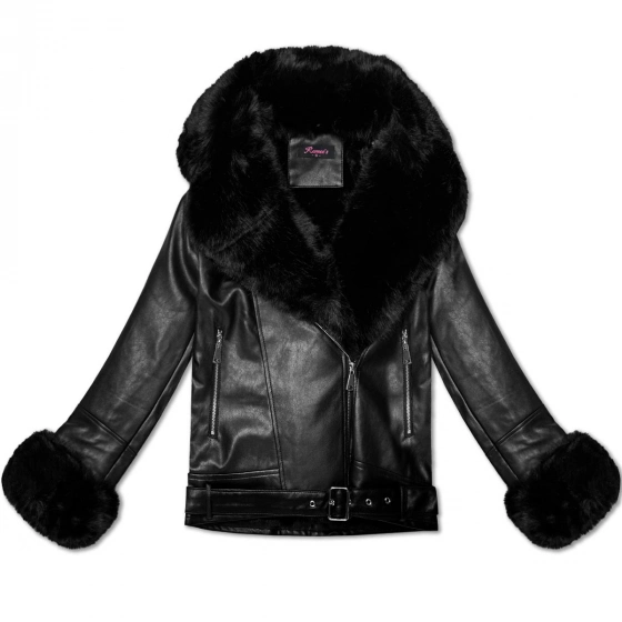 Dámská bunda ramoneska s kožešinovým límcem (61M8507-392A) černá - Goodlooking