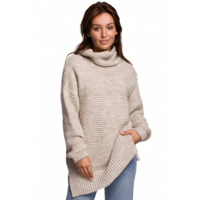 Oversized svetr s rolákem BK047  béžový - BeWear