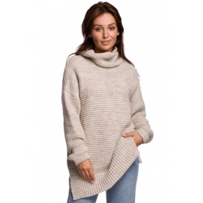 Oversized svetr s rolákem BK047  béžový - BeWear