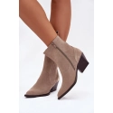 Dámské kotníkové boty na podpatku 6350 Béžová - Ideal Shoes