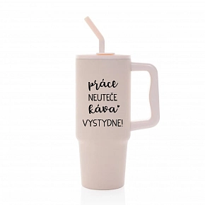 PRÁCE NEUTEČE, KÁVA VYSTYDNE! - růžový cestovní termohrnek 900 ml PRÁCE NEUTEČE, KÁVA VYSTYDNE! - růžový cestovní termohrnek 900 ml