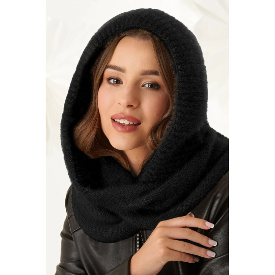 Dámská komínová šála s kapucí 48-495 Černá - AJS