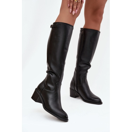 Kozačky na podpatku 58589 černé - Step in style