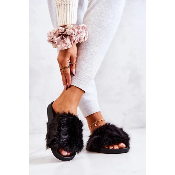 Dámské pantofle s kožíškem DZ821 Černá - Kesi