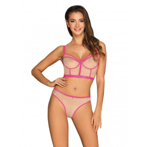 Smyslný set Nudelia top & panties neon pink - Obsessive