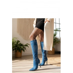 Dámské kozačky na podpatku SXX-5 Jeans modrá - Step in Style