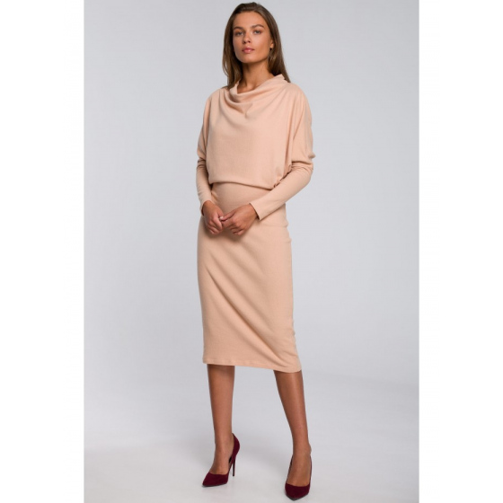 Dámské pletené šaty S245 Béžová - Stylove