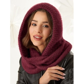 Dámská komínová šála s kapucí 48-495 Vínová - AJS