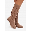 Ažurové kozačky na klínu NS596P béžové - Seastar