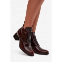 Kožené lakované kotníčkové boty 60560 vínově hnědá - Zazoo
